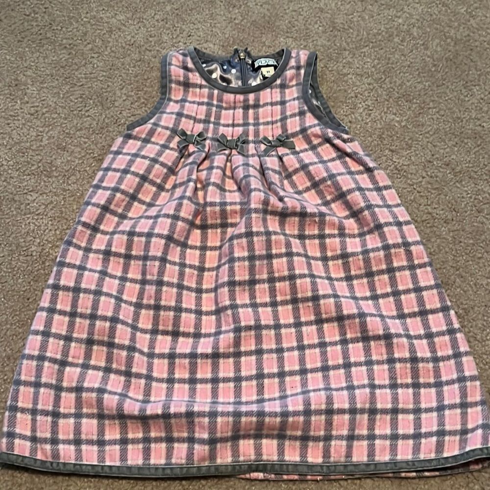 The Children’s Place Pink and Gray Plaid Sleeveless Wool Formal Dress- 3T Vintag